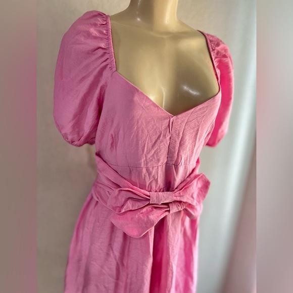Blu pepper Pink Front Bow Sweetheart Neckline Midi Dress size L NWT - Picture 6 of 15